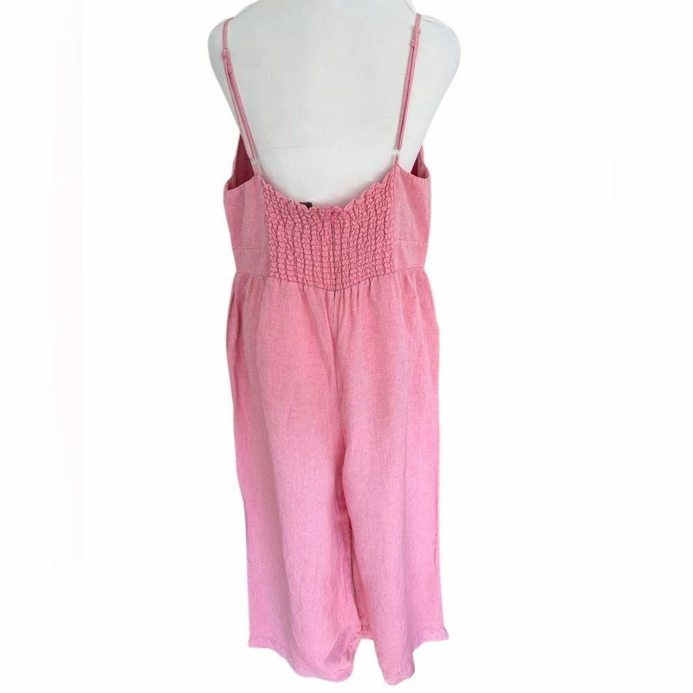 LOFT Linen Blend Tie Front Pink Jumpsuit size 12. - Picture 7 of 12